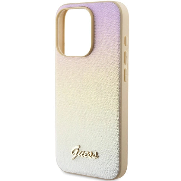 Guess Saffiano Iridescent Script case for iPhone 14 Pro Max - gold