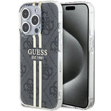 Guess IML 4G Gold Stripe-fodral til iPhone 15 Pro - sort