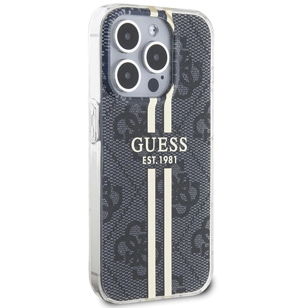 Guess IML 4G Gold Stripe-fodral til iPhone 15 Pro - sort
