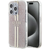 Guess IML 4G Gold Stripe-fodral til iPhone 15 Pro - pink