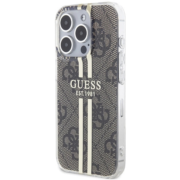 Guess IML 4G Gold Stripe-kasse til iPhone 15 Pro - brun