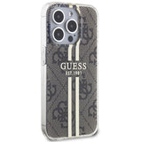 Guess IML 4G Gold Stripe-kasse til iPhone 15 Pro - brun