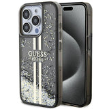 Guess Liquid Glitter Gold Stripes case til iPhone 15 Pro - sort