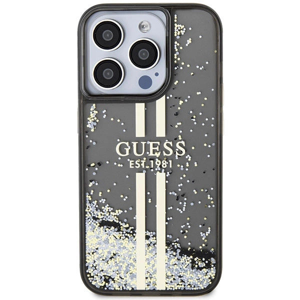 Guess Liquid Glitter Gold Stripes case til iPhone 15 Pro - sort