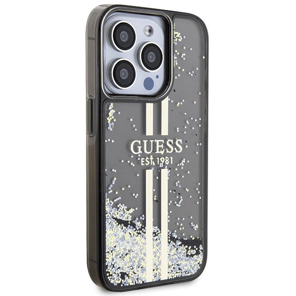 Guess Liquid Glitter Gold Stripes case til iPhone 15 Pro - sort
