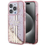 Guess Liquid Glitter Gold Stripes case til iPhone 15 Pro - pink