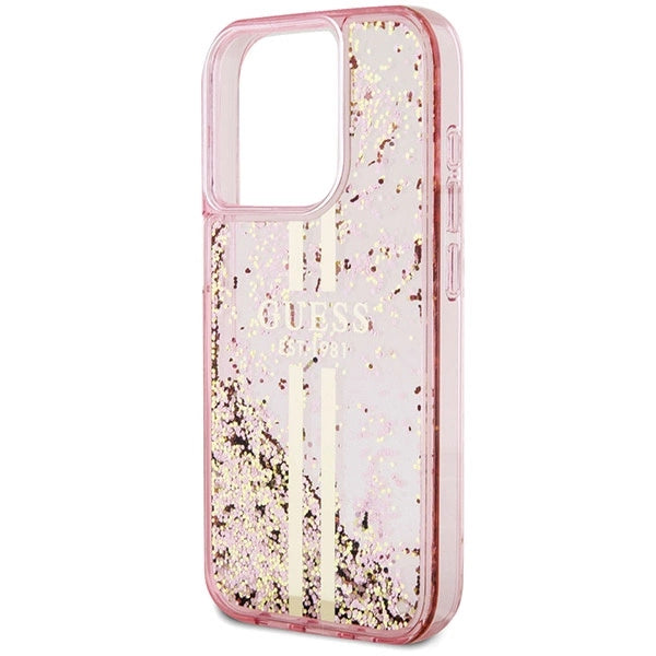 Guess Liquid Glitter Gold Stripes case til iPhone 15 Pro - pink