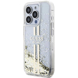 Guess Liquid Glitter Gold Stripes case til iPhone 15 Pro - gennemsigtig