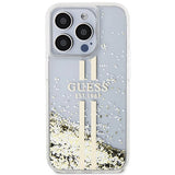 Guess Liquid Glitter Gold Stripes case til iPhone 15 Pro - gennemsigtig