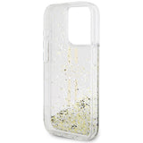Guess Liquid Glitter Gold Stripes case til iPhone 15 Pro - gennemsigtig