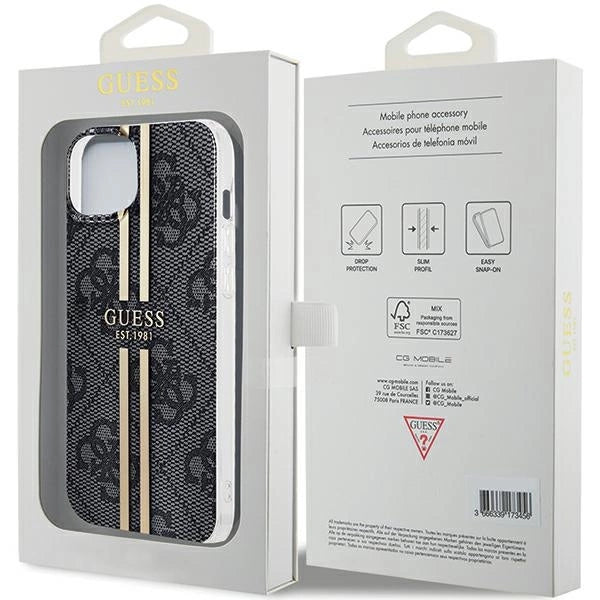 Guess IML 4G Gold Stripe case for iPhone 15 Plus / 14 Plus - black