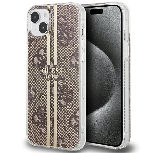 Guess IML 4G Gold Stripe-kasse til iPhone 15 Plus / 14 Plus - brun