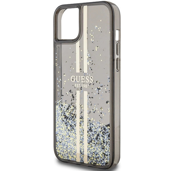 Guess Liquid Glitter Gold Stripes case til iPhone 15 Plus / 14 Plus - sort