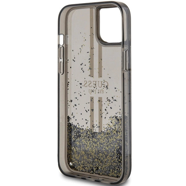 Guess Liquid Glitter Gold Stripes case til iPhone 15 Plus / 14 Plus - sort