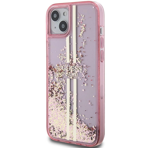 Guess Liquid Glitter Gold Stripes case til iPhone 15 Plus / 14 Plus - pink