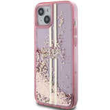 Guess Liquid Glitter Gold Stripes case til iPhone 15 Plus / 14 Plus - pink