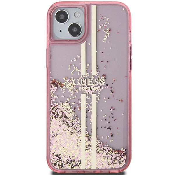 Guess Liquid Glitter Gold Stripes case til iPhone 15 Plus / 14 Plus - pink