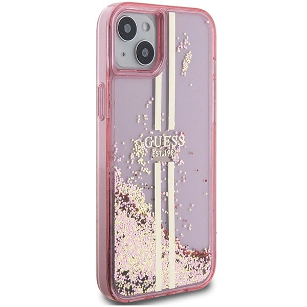 Guess Liquid Glitter Gold Stripes case til iPhone 15 Plus / 14 Plus - pink