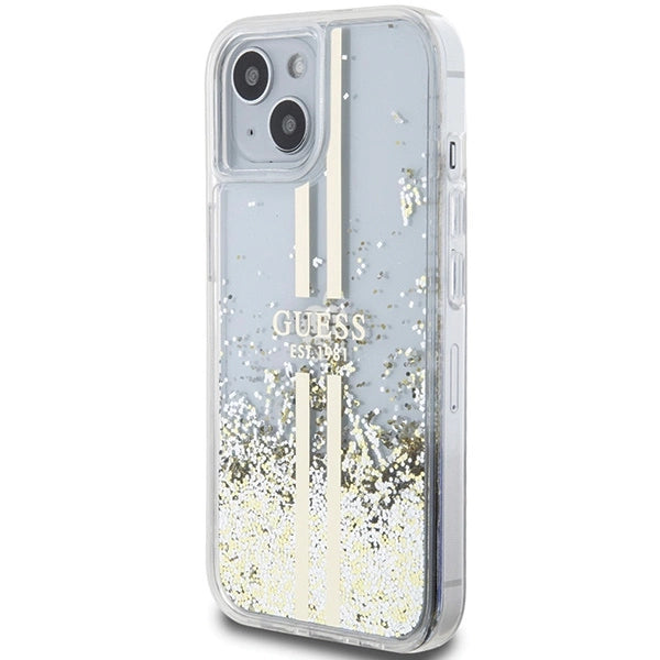 Guess Liquid Glitter Gold Stripes case til iPhone 15 Plus / 14 Plus - gennemsigtig