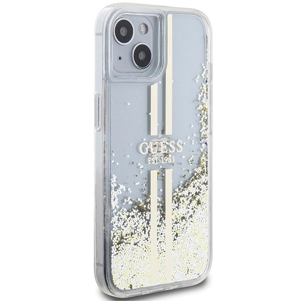 Guess Liquid Glitter Gold Stripes case til iPhone 15 Plus / 14 Plus - gennemsigtig