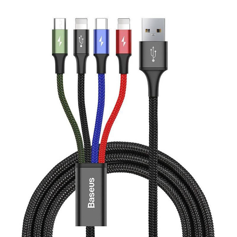 Baseus Fast USB-kabel 4in1 USB-C / 2x Lightning / Micro 3,5A 1,2m - sort