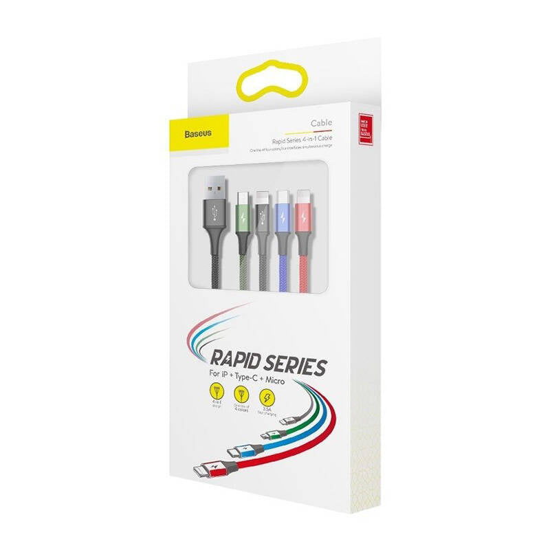 Baseus Fast USB-kabel 4in1 USB-C / 2x Lightning / Micro 3,5A 1,2m - sort