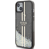 Guess Liquid Glitter Gold Stripes æske til iPhone 15 / 14 / 13 - sort