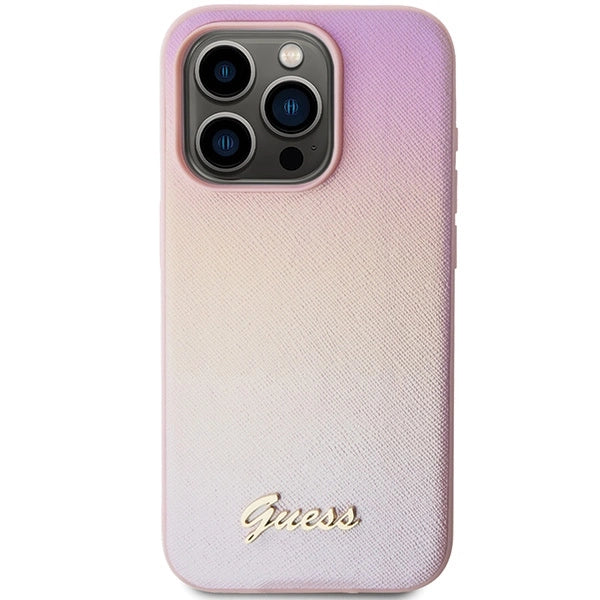Guess GUHCP15XPSAIRSP iPhone 15 Pro Max 6.7" pink/pink hardcase Saffiano Iridescent Script