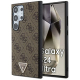 Guess Grip Stand 4G Triangle Strass Case for Samsung Galaxy S24 Ultra - Brown