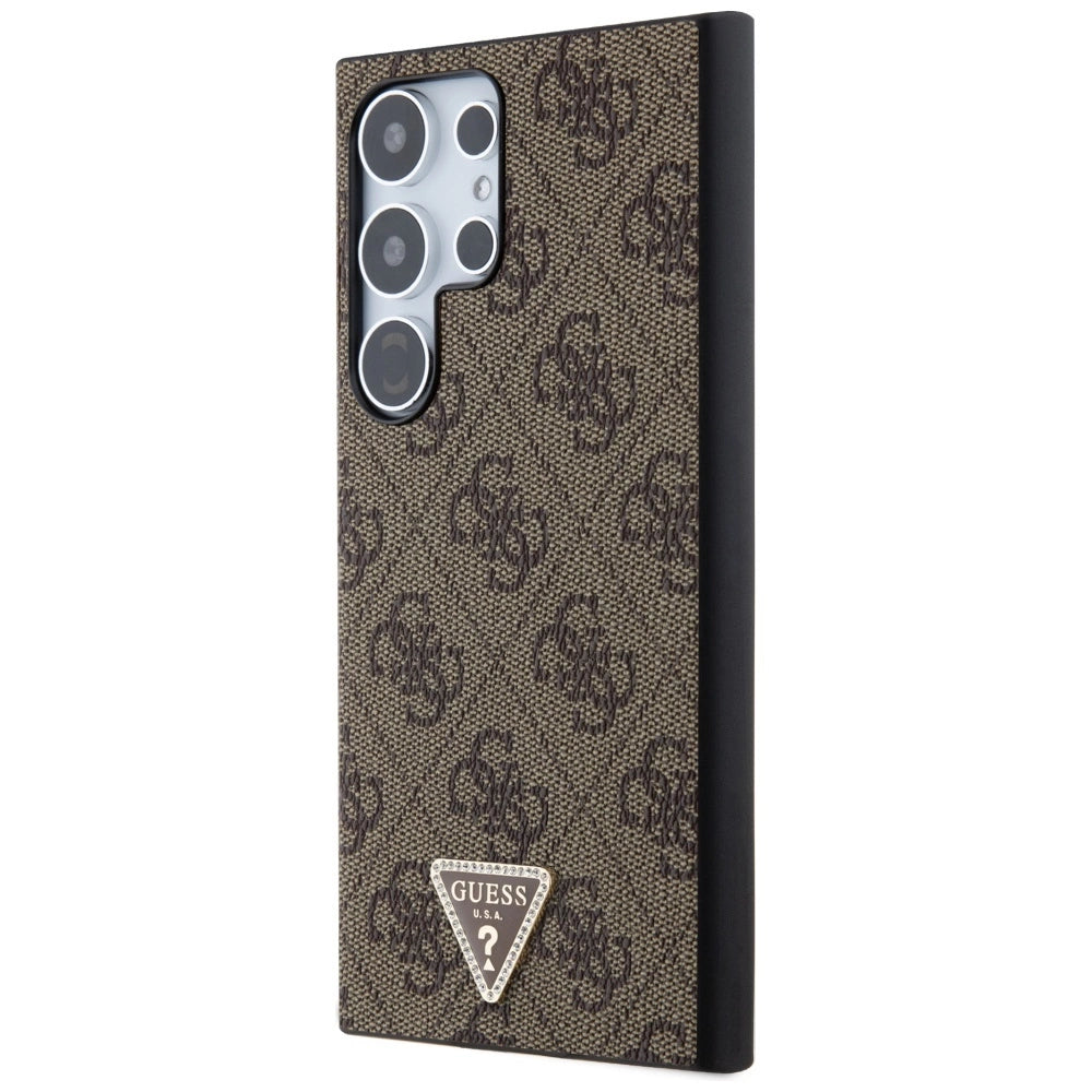 Guess Grip Stand 4G Triangle Strass Case for Samsung Galaxy S24 Ultra - Brown