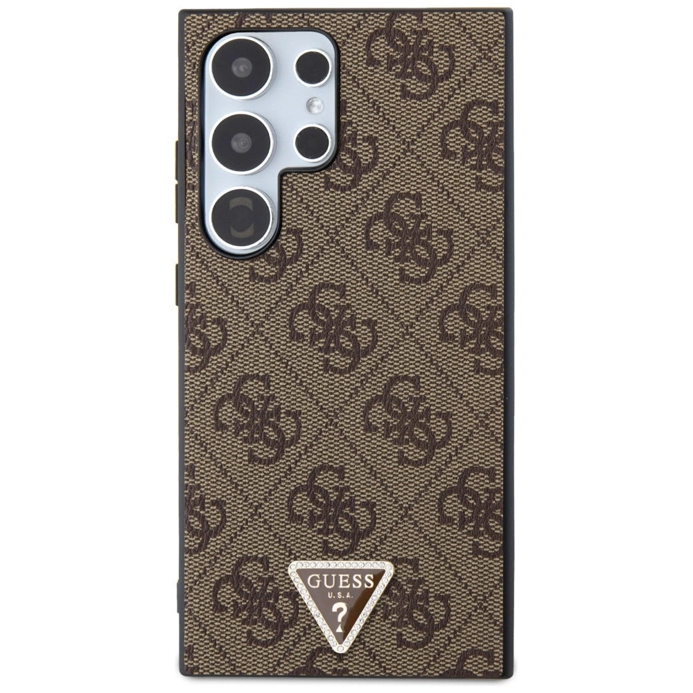 Guess Grip Stand 4G Triangle Strass Case for Samsung Galaxy S24 Ultra - Brown