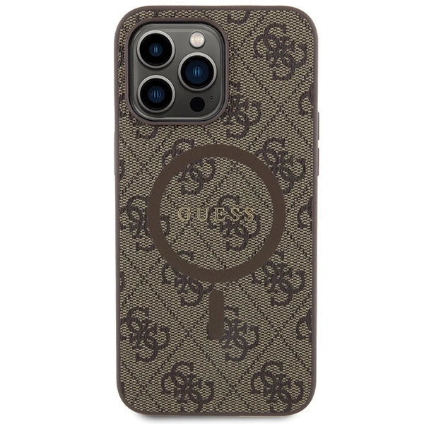 Guess 4G Collection Leather Metal Logo MagSafe Case for iPhone 13 Pro / iPhone 13 - Brown
