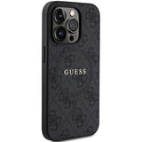 Guess 4G Collection Leather Metal Logo MagSafe Case for iPhone 14 Pro Max - Black