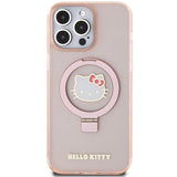 Hello Kitty Ring Stand Glitter Electrop Logo MagSafe Case for iPhone 15 Pro Max - Pink