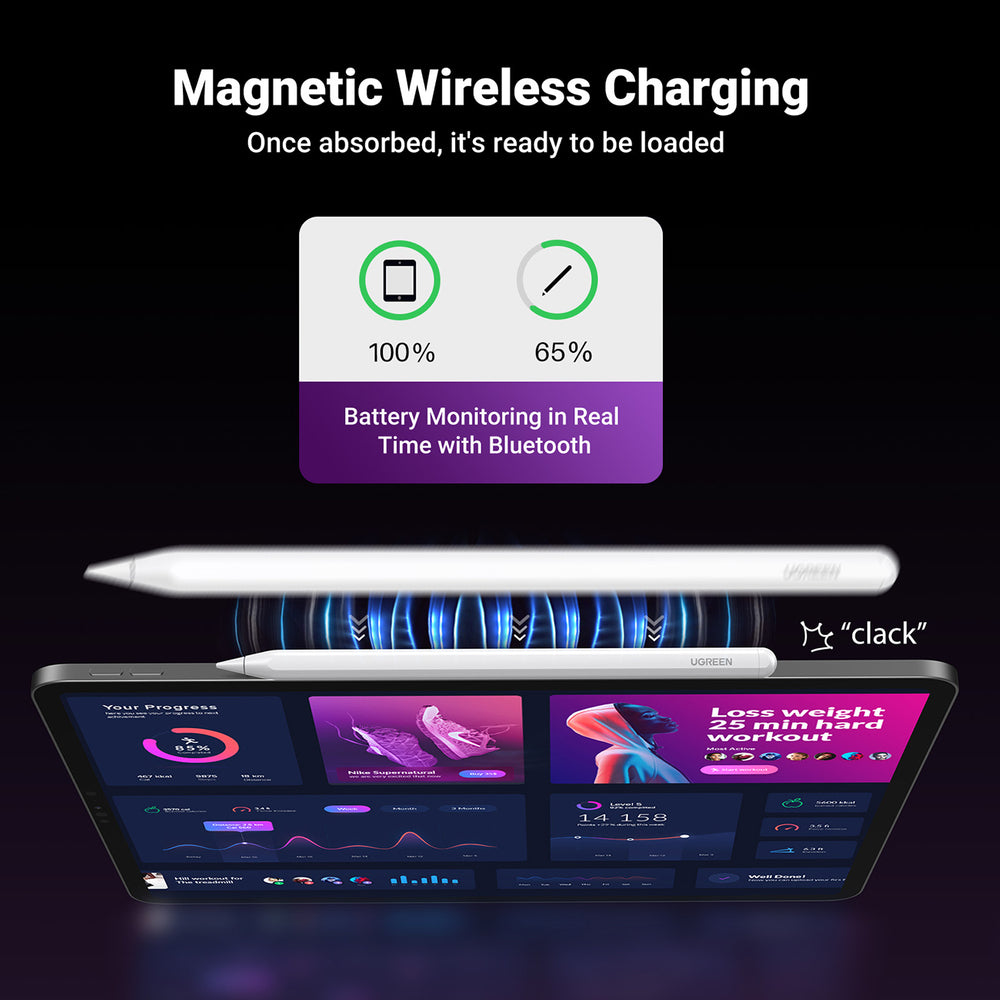 Ugreen LP653 stylus med trådløs opladning til iPad tabletter - hvid
