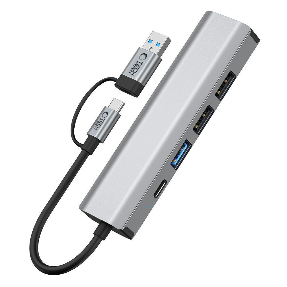 Tech Protect Hb03 Hub Adapter 5 I 1 Type C + Usb 2.0 + Usb 3.0 + Rj45 Spacegrå