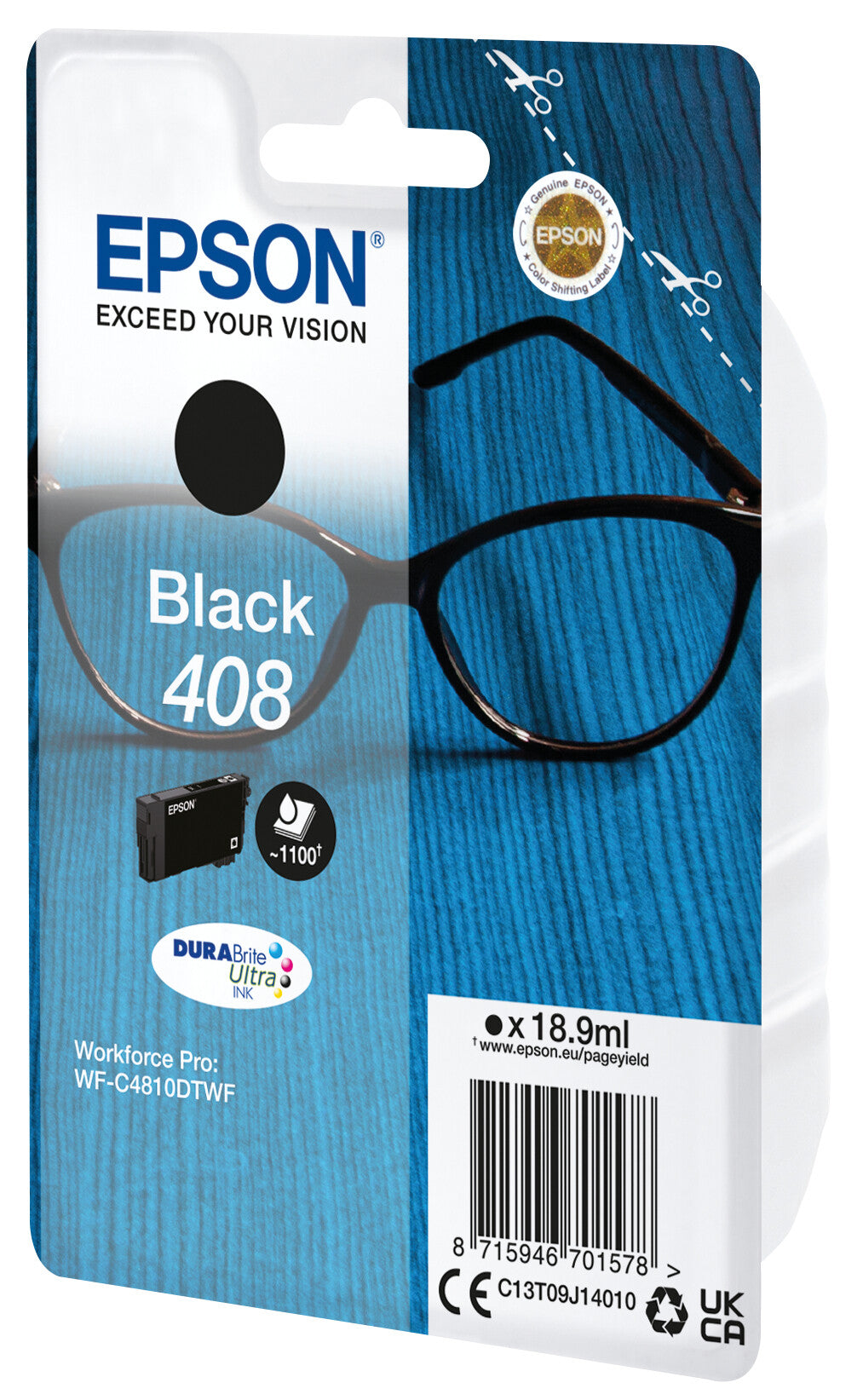 Epson 408 briller DURABrite Ultra enkeltpakke sort blæk