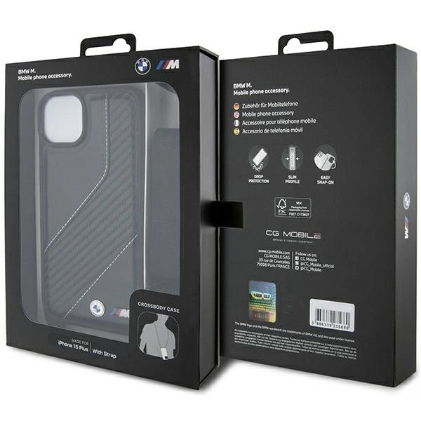 BMW M Edition Carbon Stripe & Strap case for iPhone 15 Plus / 14 Plus - black