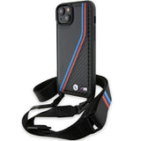 BMW M Edition Carbon Tricolor Lines & Strap Case til iPhone 15 / 14 / 13 - sort