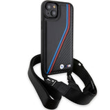 BMW M Edition Carbon Tricolor Lines & Strap Case til iPhone 15 / 14 / 13 - sort