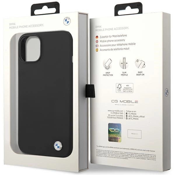 BMW Silicone Metal Logo Case til iPhone 15 / 14 / 13 - sort