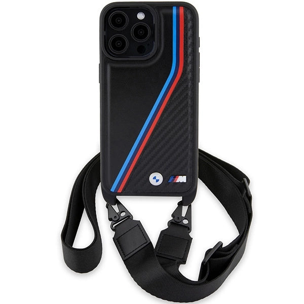 BMW M Edition Carbon Tricolor Lines & Strap case til iPhone 15 Pro Max - sort