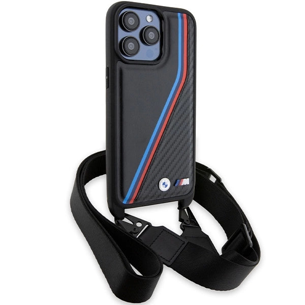 BMW M Edition Carbon Tricolor Lines & Strap case til iPhone 15 Pro Max - sort