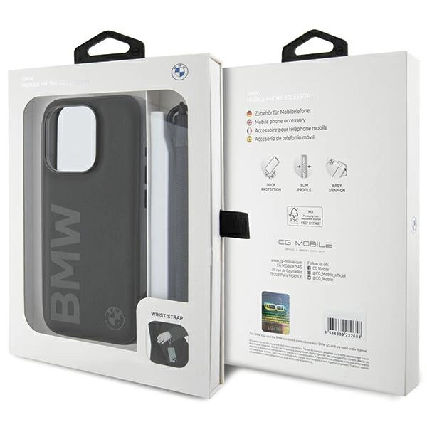 BMW Signature Leather Wordmark Cord case for iPhone 15 Pro Max - black
