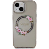 Guess IML Flowers Wreath MagSafe case for iPhone 15 / 14 / 13 - black