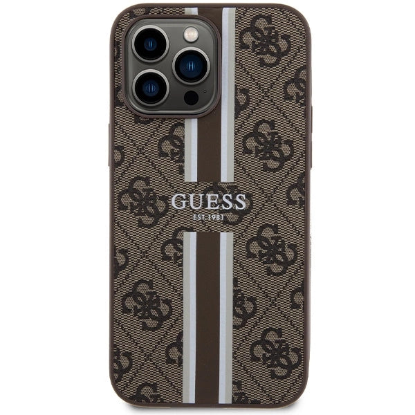 Guess 4G Printed Stripes MagSafe case for iPhone 15 Pro Max - brown