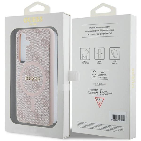 Guess 4G Collection Leather Metal Logo MagSafe Case for Samsung Galaxy S24 - Pink