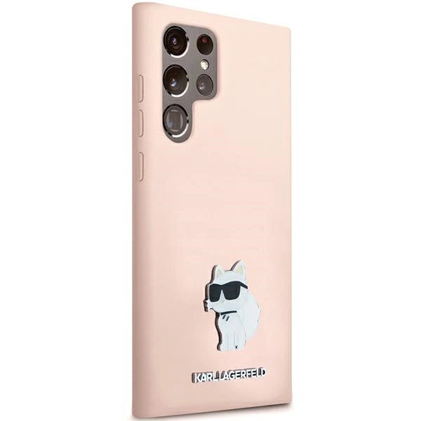 Karl Lagerfeld Silicone Choupette Metal Pin case for Samsung Galaxy S23 Ultra - pink