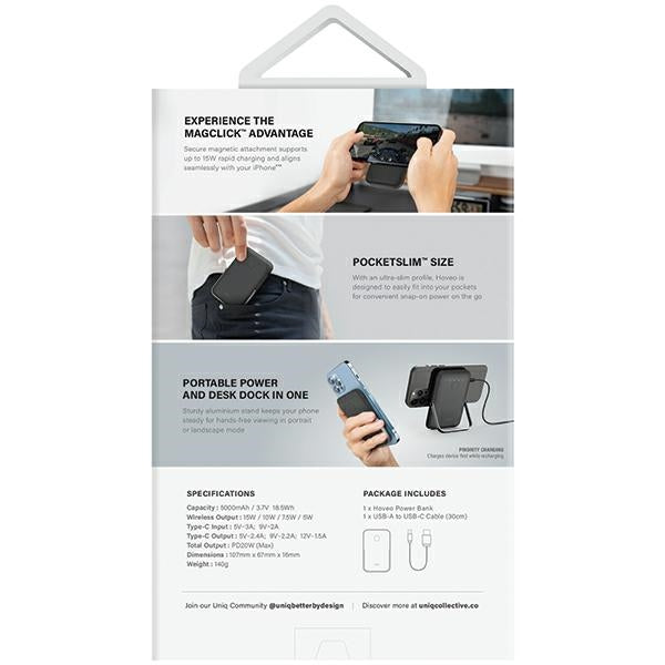 Powerbank Uniq Hoveo magnetisk 5000mAh USB-C 20W PD - lyserød