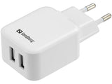 AC Charger Dual USB 2A EU, White/Black
